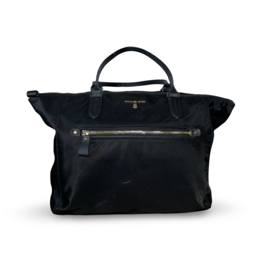 Michael Kors Kelsey Black Nylon Saffiano Trim Tote Zip Top Shoulder Handbag